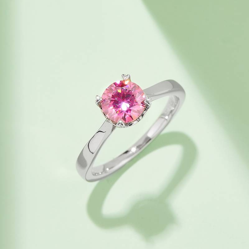 直臂爱心杯四爪S925银镀白金MoissaniteWomen's Ring1ctD级